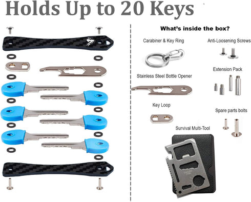 Carbon Fiber Compact Key Holder, Premium Smart Key Organizer Keychain (4-20 Keys), Heavy Duty Minimalist Multikey Folding Pocket Keyholder, Durabl...