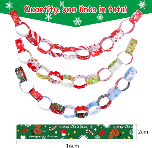 FEPITO 300 Pcs Festive Paper Chains Merry Christmas Craft Paper Chains for Christmas and Festive Party Decorations,10 Style...