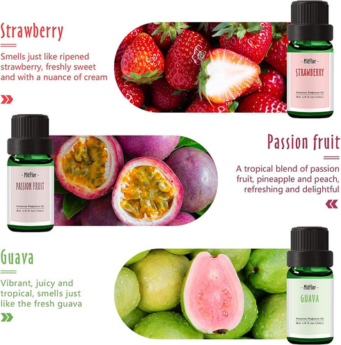 Fruit Essential Oils, MitFlor Premium Fragrance Oil for Candle Soap Making, 6x10ml, Summer Refreshing Diffuser Oil Scents, Guava, Strawberry, Pass...
