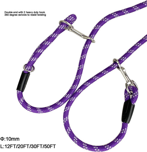 Long Rope Dog Leash for Dog Training 12FT 20FT 30FT 50FT, Reflective Threads Dog Cat Leashes Tie-Out Check Cord Recall Training Agility Lead for L...