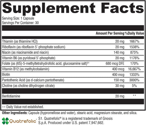 XYMOGEN Vitamin B Complex - B Activ - Activated B Vitamins with Benfotiamine and Quatrefolic - Support Adrenal and Immune Function + A Healthy Car...