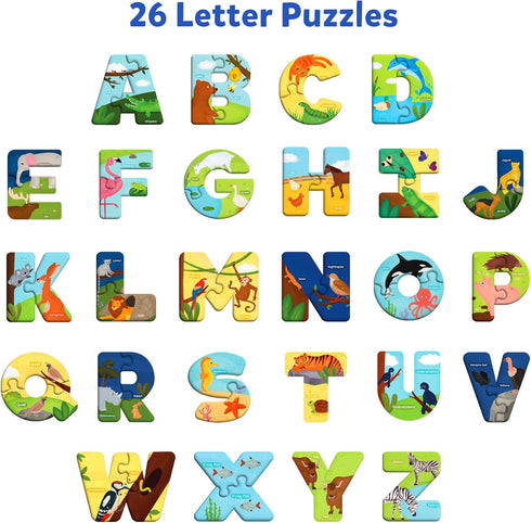 Skillmatics Animal Alphabet Puzzle - 52 Piece Jigsaw Puzzle for Toddlers, Preschoolers, Educational Toy for Learning ABCs and Letters, Gifts for B...