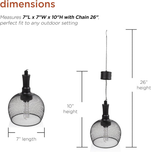 Alpine Corporation 10" Tall Hanging Solar Powered Outdoor Mesh Lantern with LED Lights, Black...