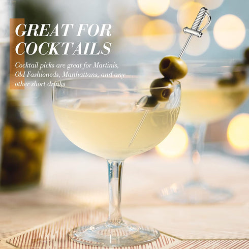 10 Pieces Stainless Steel Cocktail Picks Toothpicks 4.3 Inch Sword Metal Martini Drink Pick Sticks Appetizer Resuable Skewers Food Fruit Cocktail ...