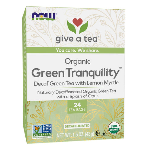 NOW Foods, Certified Organic Green Tranquility™ Tea, Decaf Green with Lemon Myrtle, Non-GMO, Premium Unbleached Tea Bags with No-Staples Design, 2...