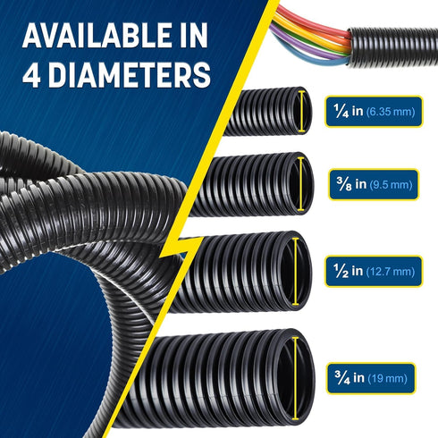GS Power Wire Loom – 1/2 Inch x 25 Ft Split Cable Sleeves for Industrial Electrical Wires – High Temperature Cable Conduit...