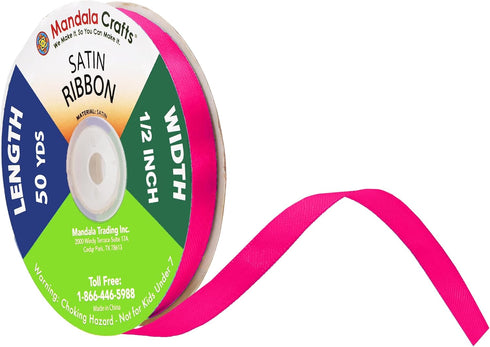Mandala Crafts Hot Pink Satin Ribbon for Crafts - 50 Yards 1/2 Inch Wide Fabric Ribbons for Gift Wrapping, Flower Bouquets, Hair Bows, and Wedding...