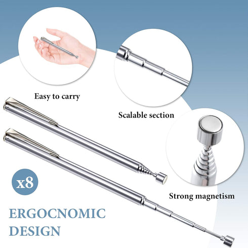 Patelai Telescoping Magnetic Grabbers Magnetic Pick-Up Tool with Pocket Clip Telescopic Retrieving Magnet for Screws Nuts Pins, 25 Inch (Silver,8 ...