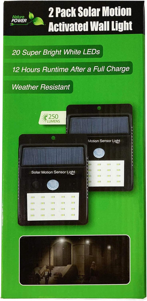 Nature Power 24201 20-LED Solar Powered Motion Activated Wall Light, 2pack, 2 Piece , Black...