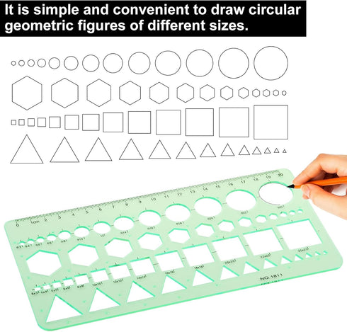 Circle Template & Geometric Drawings Templates Scale Drafting Stencils for Artist Design Drawing Aids Geometry Measuring Ruler for Studying, Desig...
