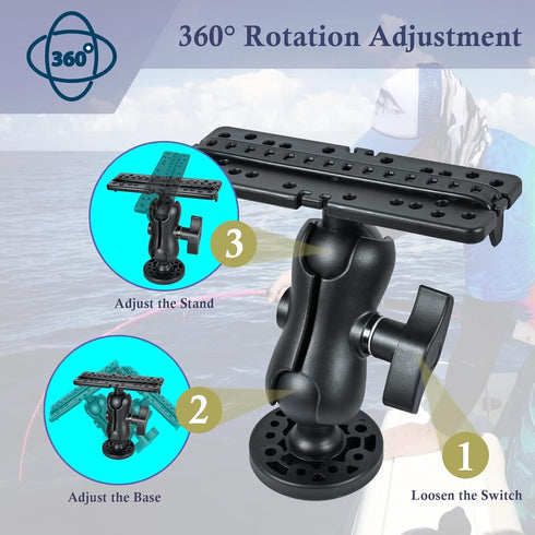 Fish Finder Mount Base, Universal 360° Rotation Ball-Mount Fish Finder Bracket, Nylon & Stainless Steel Electronic Fish Finder Holder for Marine B...