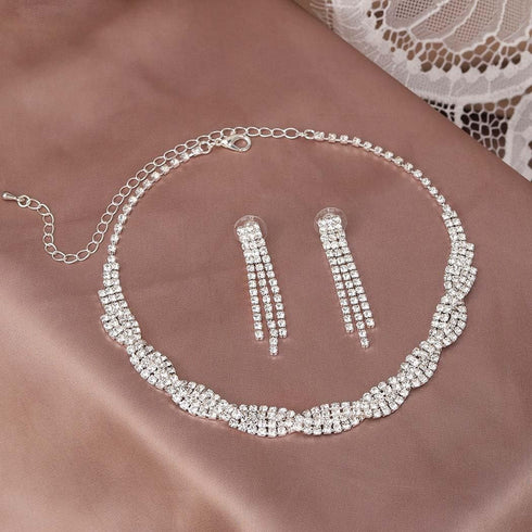 Unicra Wedding Jewelry Sets Silver Rhinestone Necklace Earrings Bracelet Sets Prom Jewelry Accessories for Women and Brides...