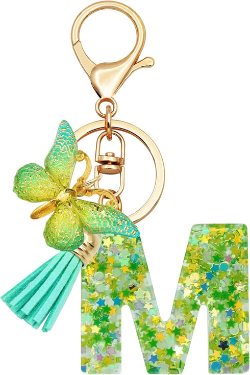Initial Letter Keychain for Women Gift for Young Teenage Girl Gifts for Christmas to Mom Daughter green tassel...