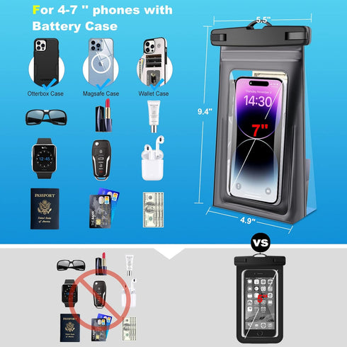 Waterproof Phone Pouch and Bag, 2024 Cruise Ship Essentials, Boat Kayak Accessories 2 Pack 9" Water Proof Case Floating for iPhone 15 14 13 12 11 ...