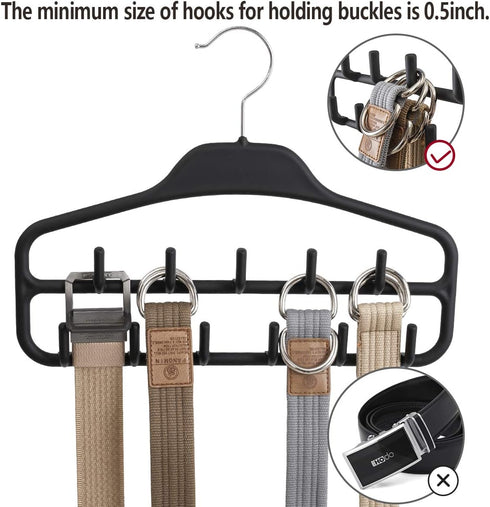 ELONG HOME Belt Hanger, Tie Rack for Closet, Sturdy Belt Organizer with 360 Degree Swivel, 11 Large Sturdy Belt Hooks, Non Slip Rubberized Belt Ra...