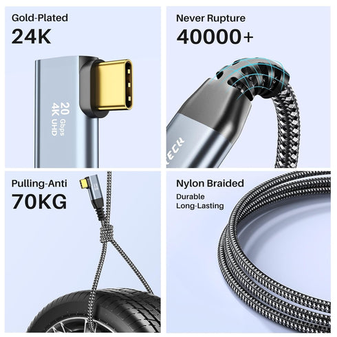 1FT Short USB C to USB C 3.2 Gen 2×2 Cable 20Gbps, Right Angle High Speed Data Transfer 4K Video Output 90 Degree 100W Fast Charging for iPhone 15...