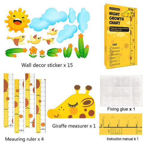 Baby Height Growth Chart Ruler for Kids Room Decor,3D Movable Giraffe Height Ruler Nursery Animal Wall Decals...