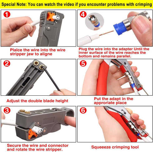 Taiss Coax Cable Crimper Tool Kit with 20 PCS F Style RG59 RG6 Compression connectors,Coaxial Cable Stripper,Coaxial Cable Compression Tool Kit,co...