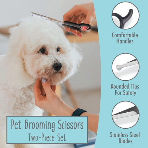Dog Grooming Scissors, 2 Pack, Pet Scissors, Cuts Facial Hair and Body Fur, Stainless Steel with Safety Rounded Tips for a Painless, Smooth, and C...