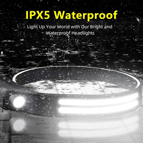 LED Headlamp Rechargeable 2PCS - 230° COB Super Bright Head Lights for Forehead, Hard hat Light for Adults, USB C Headband Flashlight for Work, Hi...