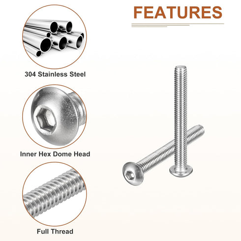 M4-0.7x35mm Button Head Socket Cap Screws - 50Pack - Good for Machine - 304 Stainless Steel 18/8 - Hex Drive Full Thread Fasteners...
