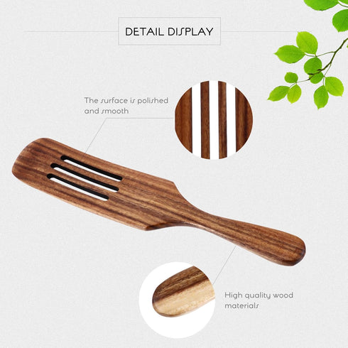 ABOOFAN Slotted Spurtle Set, Wooden Kitchen Utensils Set 31cm Wooden Spoons Utensils for Cooking Stirring Salad Mixing Serving Spurtles Kitchen To...