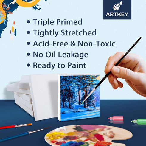 Artkey Mini Canvas, 3x3 Inch 24-Pack Small Canvases - 100% Cotton 2/5 Inch Profile Square Canvas for Acrylics, Oil & Watercolor Painting & Signs C...