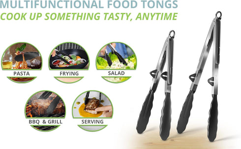 Oliver's Kitchen ® Tongs - 2x Food Safe Silicone Cooking Tongs - Locking Clip for Easy Storage - Great for BBQ - Easy To Use & Grip Kitchen Tongs ...