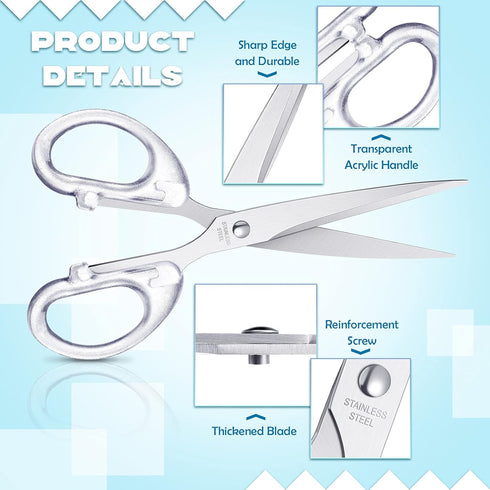 3 Pieces 6.3 Inches Acrylic Scissors Clear Silver Scissors Fabric Scissors Straight Acrylic Stainless Steel Multipurpose Craft Scissors for Office...