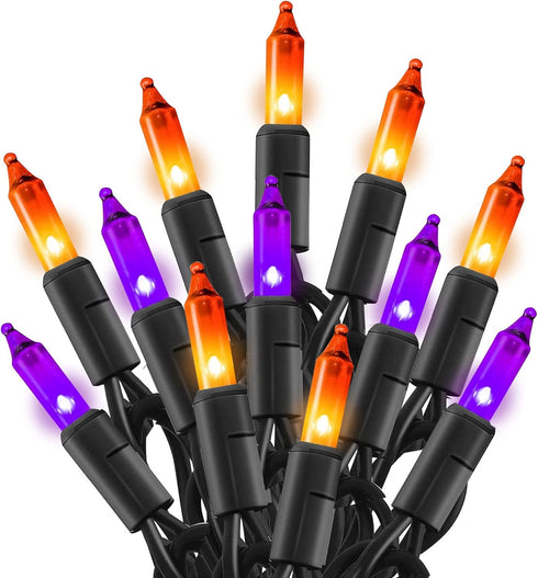Purple and Orange Halloween Lights, 20FT 100 Count Incandescent Halloween Mini String Lights, Waterproof Halloween Decorations for Outdoor Indoor ...