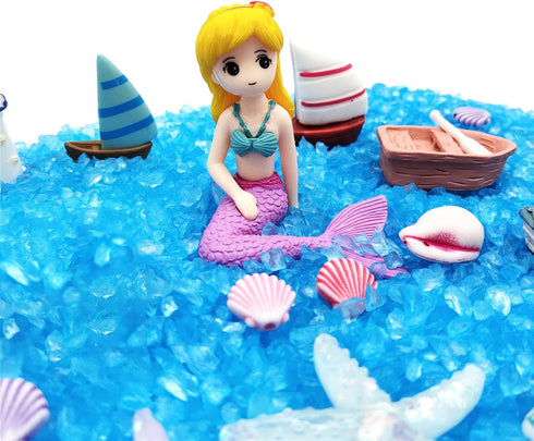 21 Pieces Miniature Garden Accessories, Blue Sand and Miniature Mermaid Dolphin Boat Steamship Figurines Decorations, Micro Beach Ocean Seaside Sc...