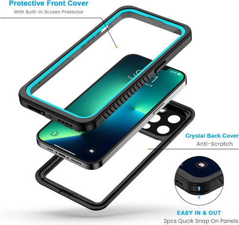 Lanhiem for iPhone 13 Pro Case, IP68 Waterproof Dustproof Shockproof Cases with Built-in Screen Protector, Full Body Heavy Duty Protective Cover f...