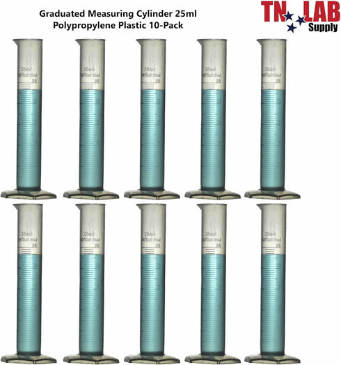 Graduated Measuring Cylinder Polypropylene Plastic 25ml 10-Pack (25ml, 10)...
