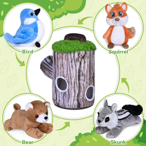 Plush Treehouse with 4 Animals – Stuffed Forest Animal Toys for Babies, Toddlers & Children – Squirrel, Bear, Bird, and Skunk...