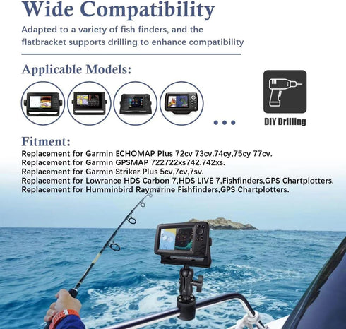 Fish Finder Mount Base, Universal 360° Rotation Ball-Mount Fish Finder Bracket, Nylon & Stainless Steel Electronic Fish Finder Holder for Marine B...