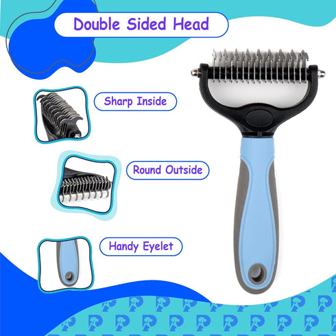 Double-Sided Pet Grooming Tool Undercoat Rake for Dogs and Cats - Professional Dematting Brush, Shedding Comb, Mat Remover, Deshedding, Safe Detan...