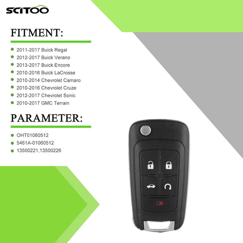 SCITOO 1X Key Fob Case 10-17 for Buick Allure Encore Lacrosse Regal Verano for Chevy Camaro Cruze Equinox Impala Malibu Sonic for GMC Terrain Keyl...
