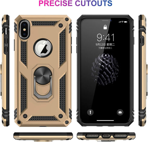 LUMARKE for iPhone Xs Max Case with Screen Protector,Military Grade Pass 16ft. Drop Tested with Magnetic Ring Kickstand Protective Phone Cover Gol...