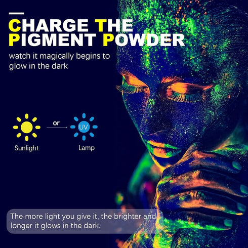 HTVRONT Glow in The Dark Pigment Powder (12 colors, 0.7 oz / 20 g Each), Glow in The Dark Resin Pigment with UV Lamp, Glow in the Dark Mica Powder...