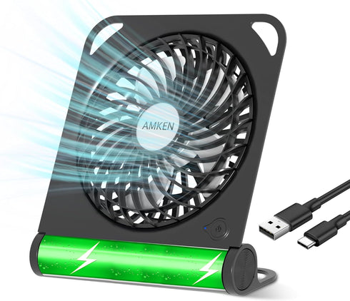 AMKEN Small Table Fans - 2000mAh USB Fan Desk Fan 4 Speeds Adjustable - 200° Tilt Folding Quiet Operation for Office Bedroom Home Desktop Camping...