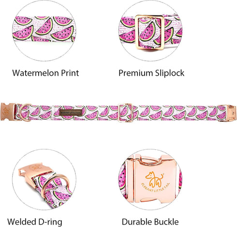 Elegant little tail Dog Collar, Watermelon Print Pet Collar Summer Dog Collar Pet Collar Dog Cotton Durable Dog Collar Metal Buckle Collar for Med...