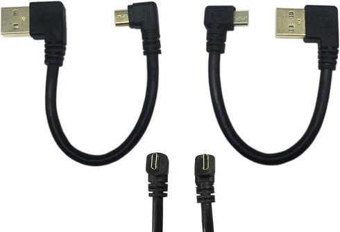 CERRXIAN 15cm 6inch Micro USB Short Cable Combo Gold Plated Left & Right Angle Micro USB 5 Pin Male to USB 2.0 Type A Left Angle Male Data Sync an...
