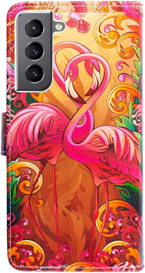 Case for Galaxy S21 Plus 5G, Pink Feathers Flamingos Leather Flip Phone Case Wallet Cover with Card Slot Holder Kickstand for Samsung Galaxy S21 P...