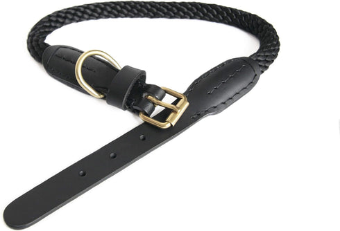 Alvalley Rope & Leather Dog Collar with Buckle - Heavy-Duty Pet Collars for Dogs - Soft Braided Collar for Training & Walking - Durable, Strong Po...