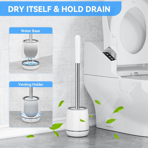 Toilet Brush, Toilet Brush and Holder with 304 Stainless Steel Handle, Space Saving Toilet Bowl Brush for Storage, Durable Bristles Toilet Scrubbe...