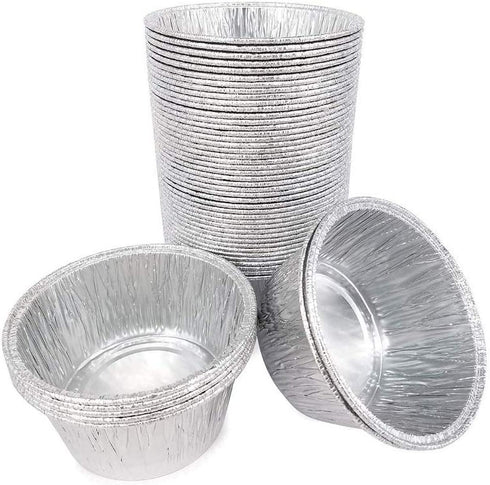 50Pack Disposable Round Aluminum Foil Trays Containers Cake Cup 3.2"x3.2"x1.4" For Kitchen Baking BBQ Make Cake Desserts Make Food For Kids Heat F...