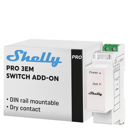 Shelly Pro 3EM Switch Add-On | Add-On Pro 3EM Dry Contacts DIN Rail Mounting | Home Automation | iOS Android app | No Hub Required | Solar Panels ...