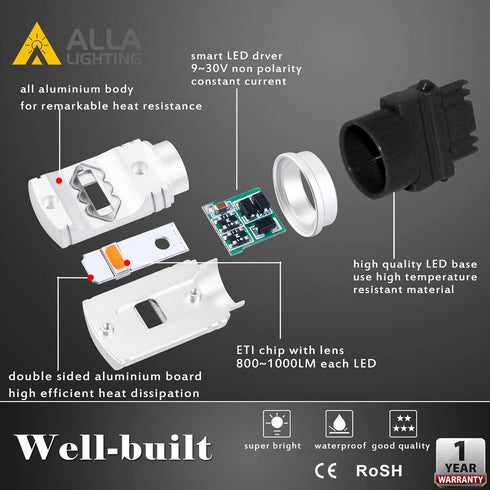 Alla Lighting 3800lm T25 3156 3157 Ice Blue LED Bulbs Xtreme Super Bright 3457 3056 4114 3157 LED Bulb ETI 56-SMD 8000K LED 3157 Bulb for Cars Tru...