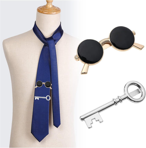 4PCS Tie Clips Necktie Bar Pinch Clasps 4 Patterns Wing & Key & Sunglasses & Eyeglasses Men Tie Accessories for Men Boys Father Husband Lover...