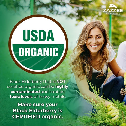 Zazzee USDA Organic Black Elderberry 10:1 Extract, 5000 mg Strength, 120 Vegan Capsules, 2 Month Supply, Standardized, Concentrated 10X Extract, 1...